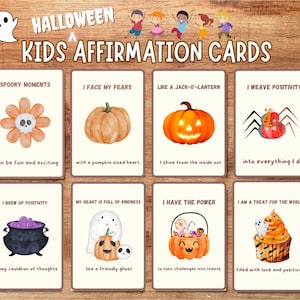 16 tarjetas de afirmaciones de Halloween imprimibles para niños / Afirmaciones positivas de Halloween / Actividades de Halloween para niños y libro de actividades / Espeluznante