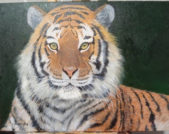 Original Tiger Acrylic Painting on Canvas – Wildlife Animal Art (40x30 cm)