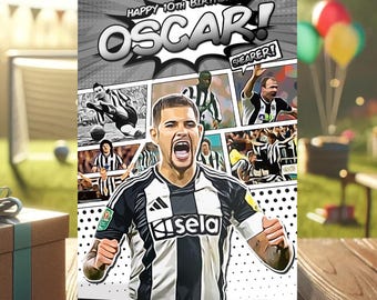 Newcastle United Birthday Card - Choice of Players - Personalise With Any Name and Age (0002)