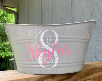 Custom Monogram Name Buckets, Personalized Name Bucket, Bucket with Name, Personalized Gift Basket, Oval Bucket with Name, Room Storage