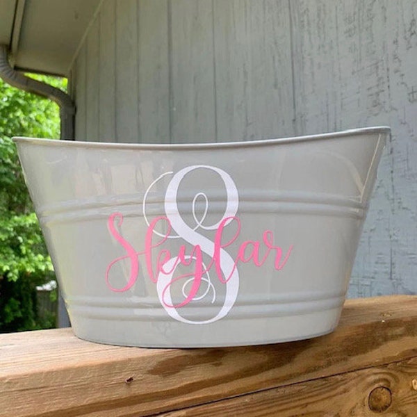 Custom Monogram Name Buckets, Personalized Name Bucket, Bucket with Name, Personalized Gift Basket, Oval Bucket with Name, Room Storage