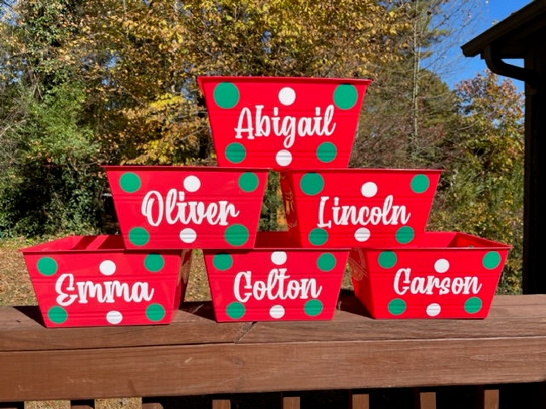 Custom Holiday Name Buckets, Personalized Christmas Bucket, Bucket With