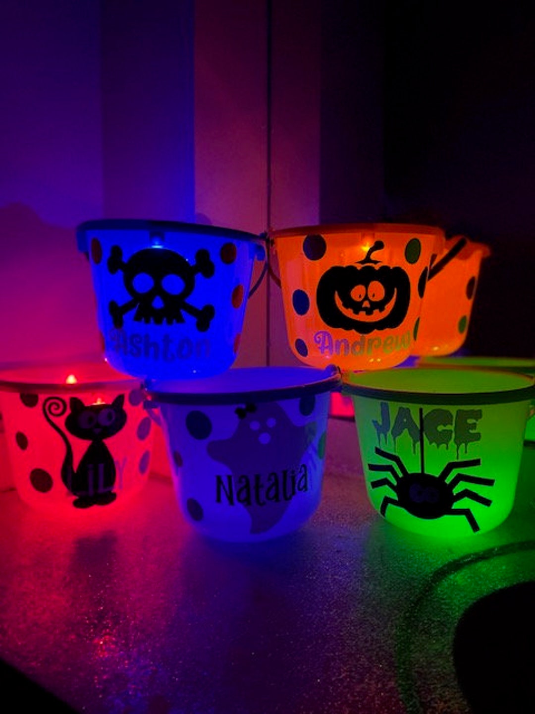Light up Halloween Buckets, Custom Halloween Buckets, Personalized