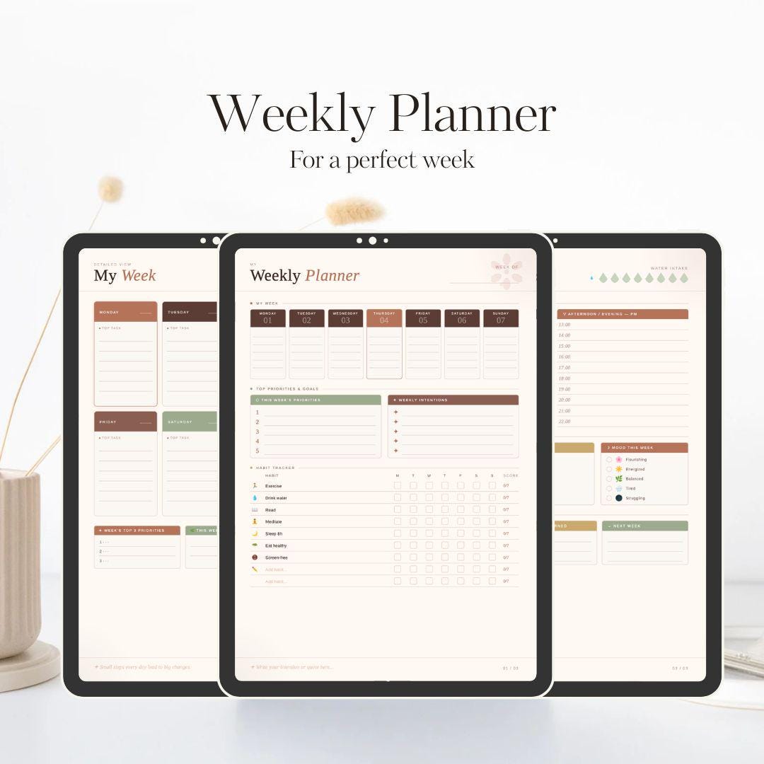 Weekly Planner Printable PDF | Aesthetic Daily Planner & Habit Tracker ...