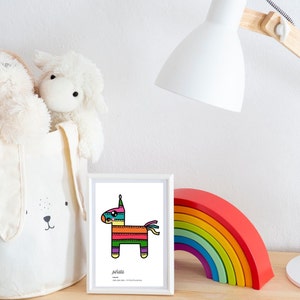PIÑATA MINI print, Cute Kawaii decor for children, baby, toddler rooms.  Mexican fiesta series.  Cake, Piñata, Doll