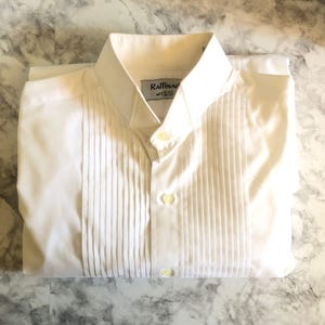 Raffianti Men&#39;s White Tuxedo Dress Shirt with Wing Tips and Pleated Front