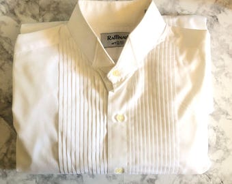 Raffianti Men's White Tuxedo Dress Shirt with Wing Tips and Pleated Front