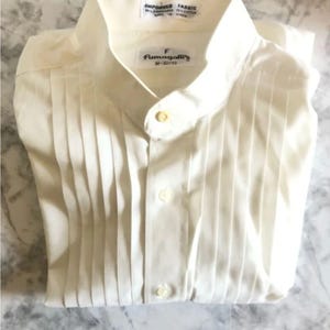 Vintage Fumagalli&#39;s Ivory Tuxedo Collarless Dress Shirt and Pleated Front (M)
