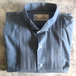 Chaplin Mens Formal Dress Tuxedo Blue Button-Up Shirt