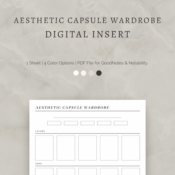 Aesthetic Capsule Wardrobe, Wardrobe Organizer, Wardrobe Tracker, Outfit Planner, Digital Planner Template, Goodnotes, Digital Insert, PDF