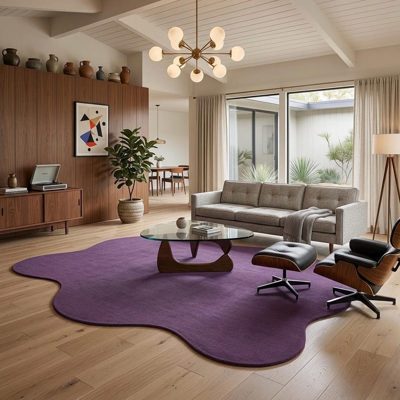 Purple home - Midcentury Modern Irregular Purple Area Rug | Plush Hand Tufted Amoeba Shape Rug