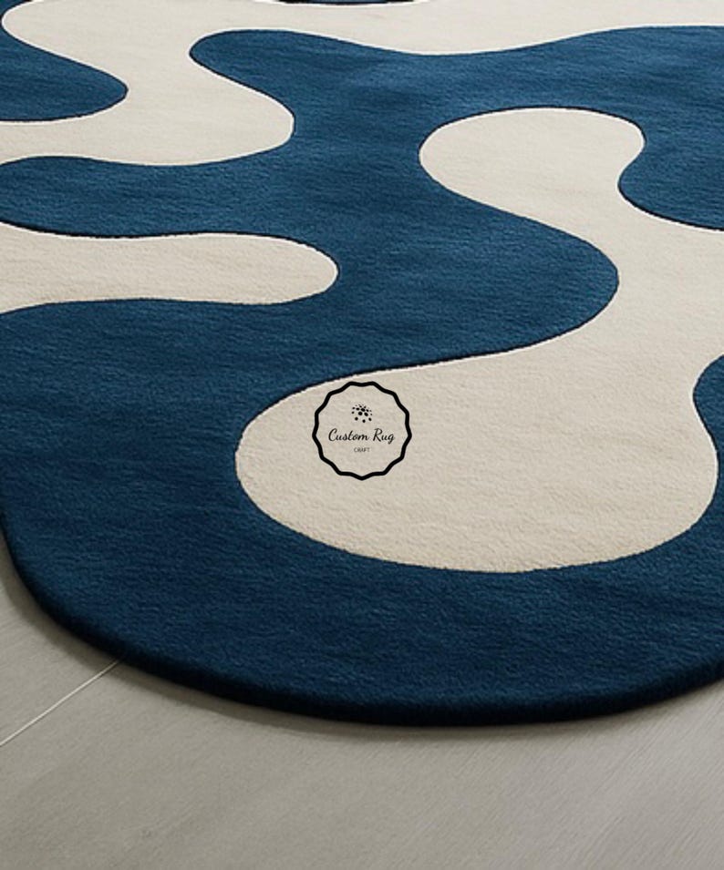 Hand-tufted Wool Abstract Rug: Navy Blue & Ivory Modern Design - Etsy