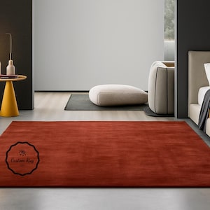 Hand Tufted Rug Solid Brunt Orange Wool Area Rug For Livingroom Bedroom Kitchen Nursery Entryway Office 5X8 8X10 9X12 10X14 Custom Rug
