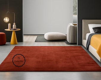 NK Rust Hand Tufted Wool Area Rug: Burnt Orange Solid Color, 5x8 to 10x14