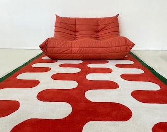 Abstract Geometric Wool Rug, Hand Tufted Accent for Living Room, Colorful Apartment Decor