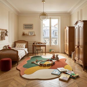 Handmade Mid-Century Organic Shape Rug - Terracotta, Olive, Yellow image 7