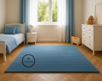 Hand Tufted Wool Area Rug: Solid Light Blue, 5x8 to 10x14