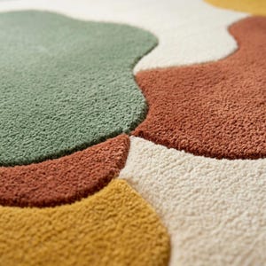 Handmade Mid-Century Organic Shape Rug - Terracotta, Olive, Yellow image 8