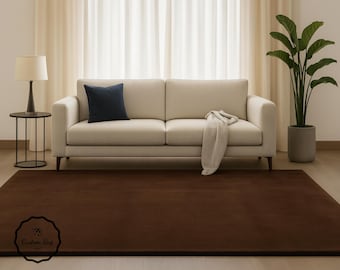 Minimalist Wool Area Rug, Solid Brown (Handmade, Custom Size)