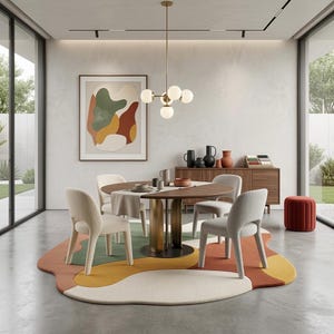 Handmade Mid-Century Organic Shape Rug - Terracotta, Olive, Yellow image 4