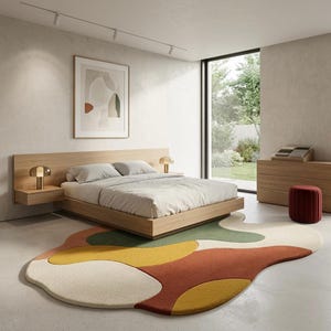 Handmade Mid-Century Organic Shape Rug - Terracotta, Olive, Yellow image 2