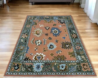 Handmade Wool Oushak Rug, Vintage Floral Persian Style