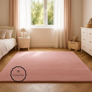 Hand Tufted Rug Solid Pink Wool Area Rugs For Livingroom Bedroom Kitchen Nursery Entryway Office 5X8 6X9 8X10 9X12 10X14 Custom Rug