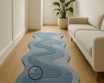 Irregular Hand Tufted Runner Rug | Light Blue 100%  Soft Wool Rug Handmade Area Carpet for Living Room & Kids Room Entryway 2.6 x 8,2.6x10