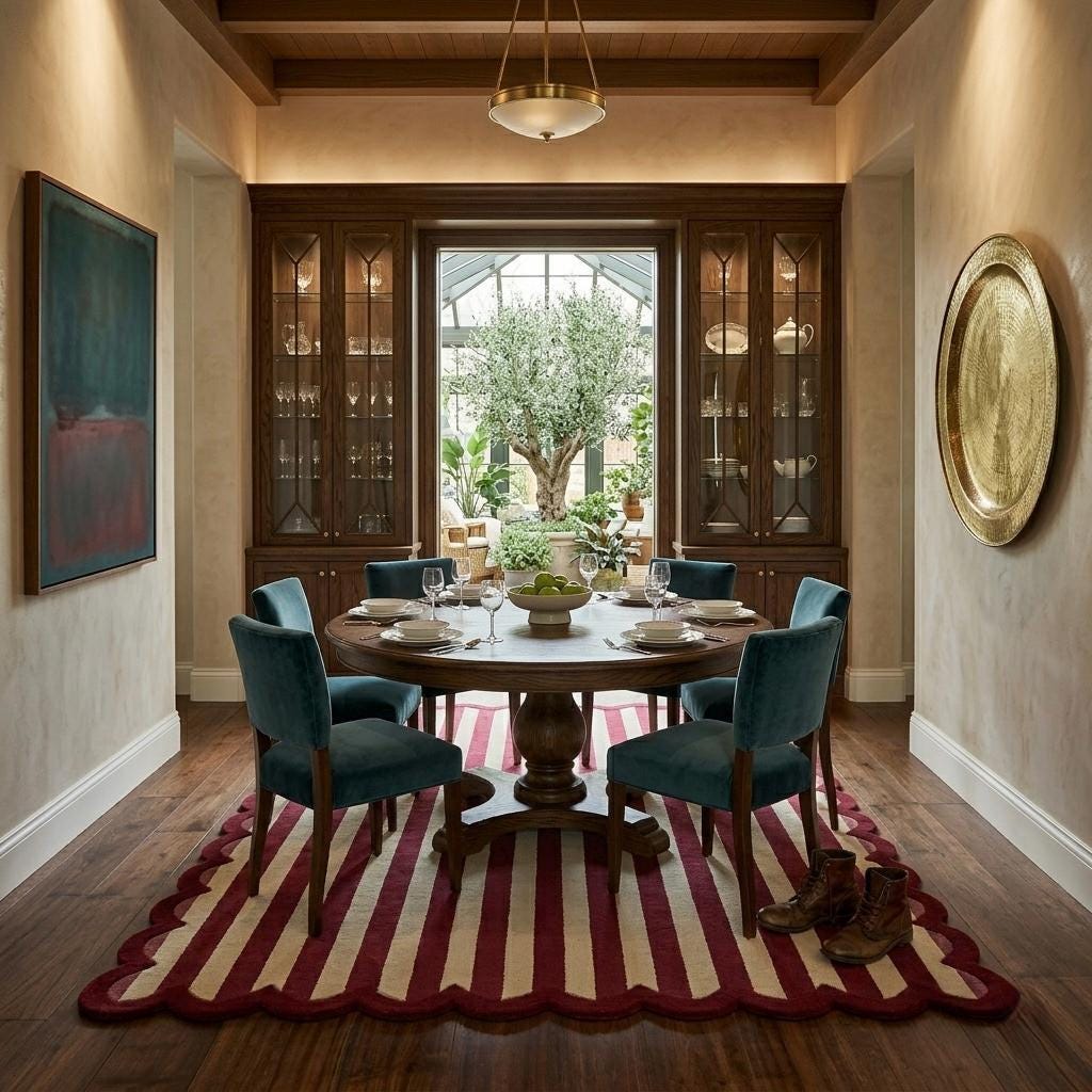 Layering Rug Maroon Hand-tufted Scalloped Maroon and Cream Striped Wool Area Rug - Mid ...