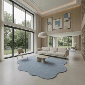 Hand Tufted Dusty Blue Cloud Rug - Organic Wavy Area Rug