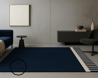 Hand Tufted Wool Area Rug: Dark Navy Blue, 5x8 to 10x14