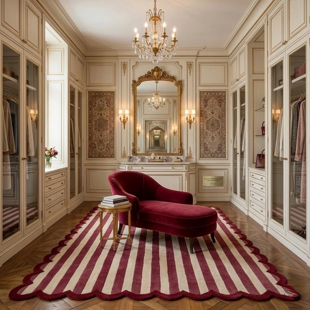 Layering Rug Maroon Hand-tufted Scalloped Maroon and Cream Striped Wool Area Rug - Mid ...