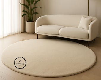 Minimalist Round Ivory Rug, Solid Cream Area Rug, Modern Neutral Living Room Rug, Custom Handmade Round Carpet, Scandinavian Home Decorr
