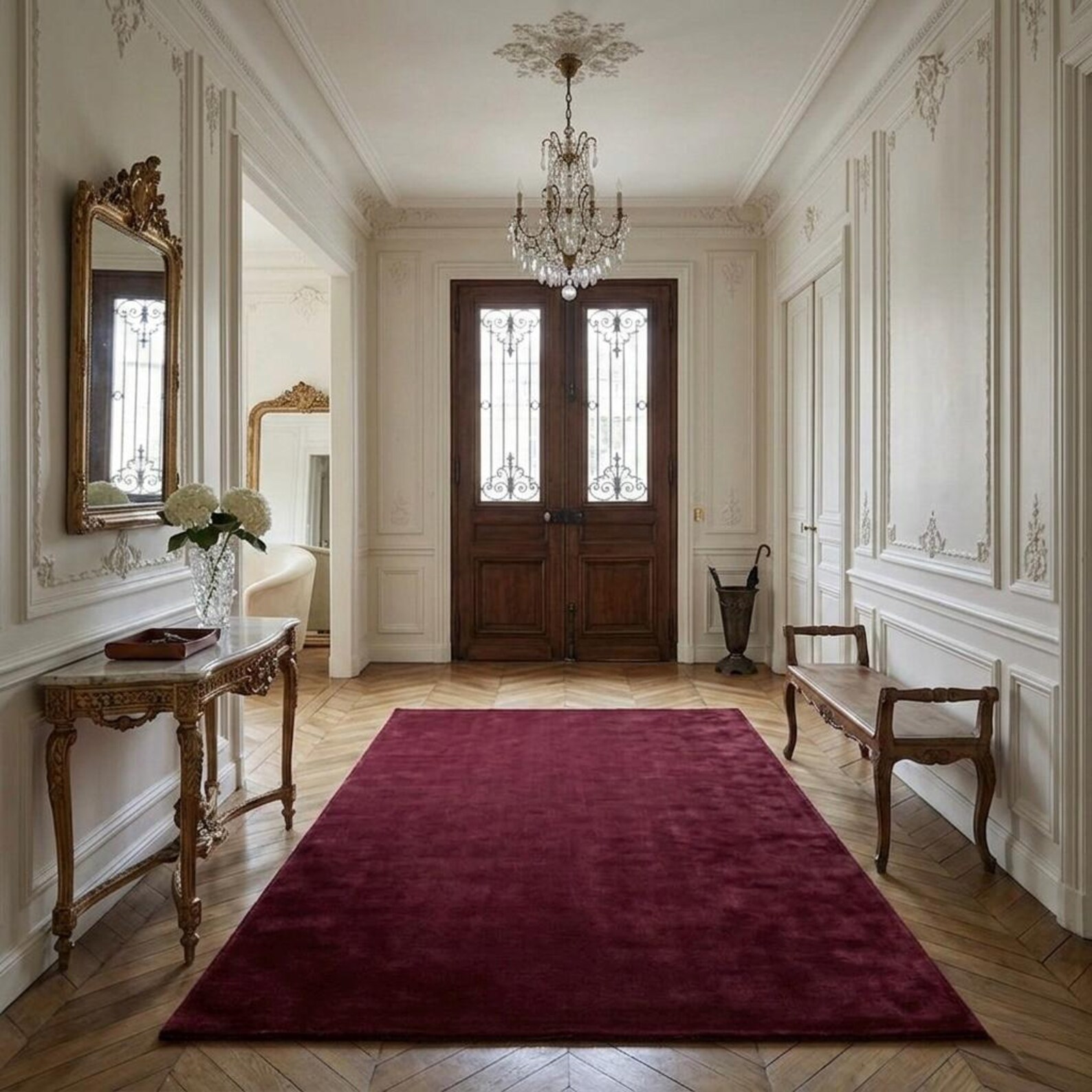 Deep Red Area Rug Solid Burgundy Area Rug, Large Deep Red Plush Wool Rug for Living Room ...