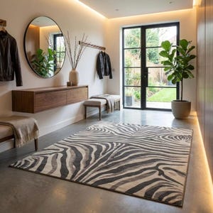 Tapis à motif zèbre neutre, tapis 100 % laine tufté à la main, décoration intérieure sur mesure