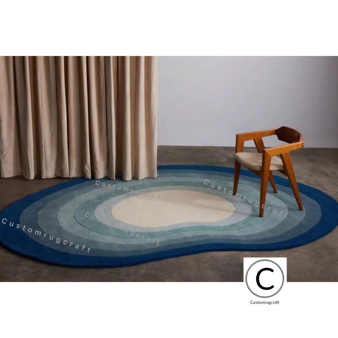 Kidney Bean Shape Hand-tufted Rug Multi Color Wool Handmade Area Rug ...