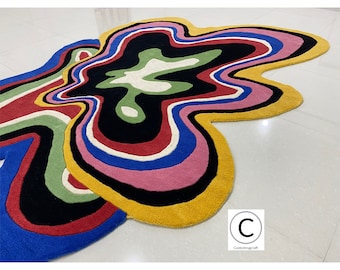 Handmade Multi Color Rug | Irregular Shape 100% Wool Hand Tufted Carpet for Bedroom, Living Room, , Custom Indoor 8x10 & 9x12 Area Rugs