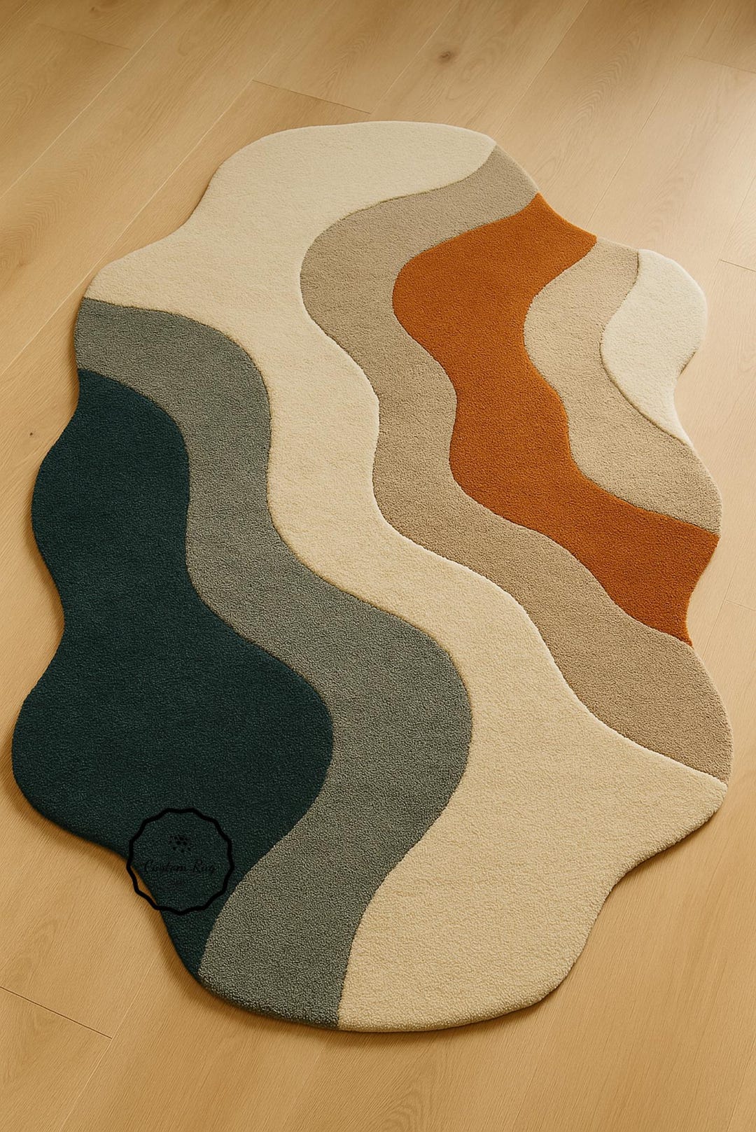 Abstract Organic Shape Area Rug, Handmade Wavy Modern Carpet, Earth ...