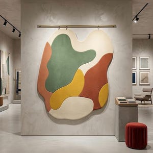 Handmade Mid-Century Organic Shape Rug - Terracotta, Olive, Yellow image 10