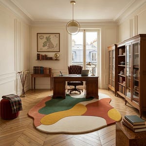 Handmade Mid-Century Organic Shape Rug - Terracotta, Olive, Yellow image 6