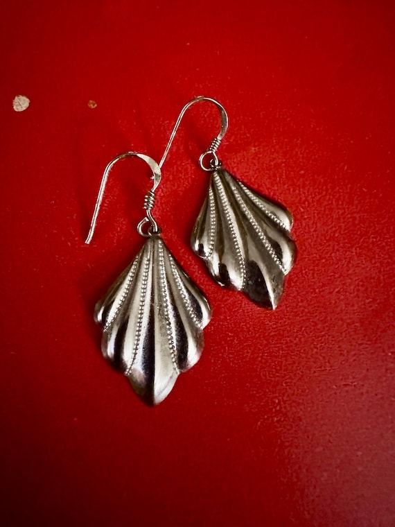 Sterling Silver 925 Dangle Etched Hook Earrings. - image 3