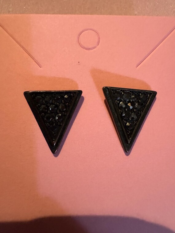 Triangular Stud Earrings with Rhinestones. - image 3