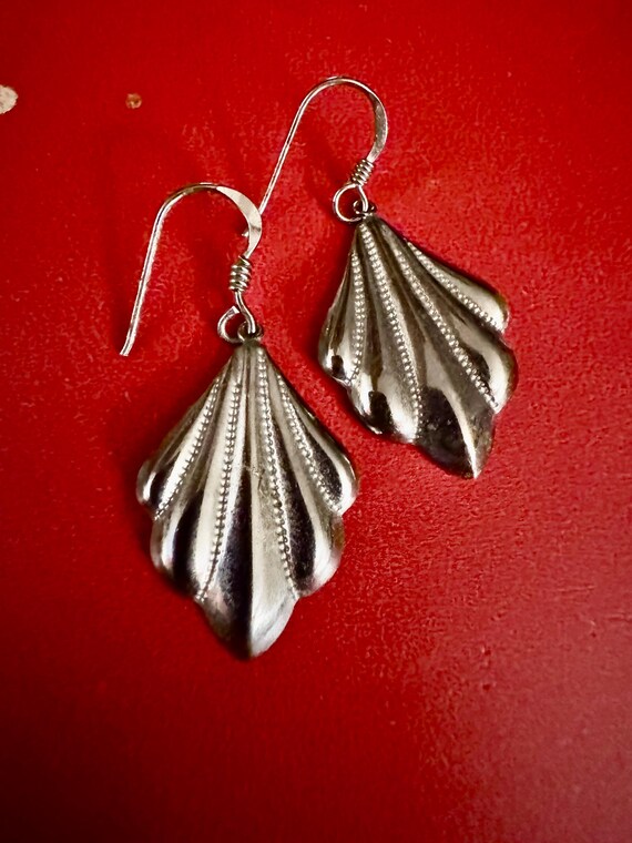 Sterling Silver 925 Dangle Etched Hook Earrings. - image 1