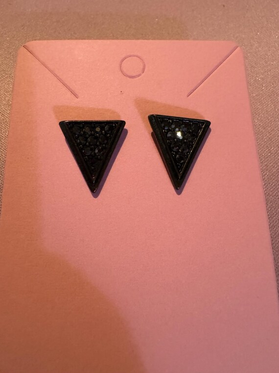 Triangular Stud Earrings with Rhinestones. - image 2