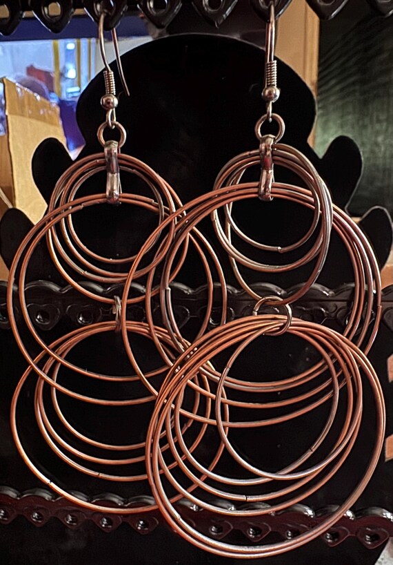 Handmade Copper Colored multi Hoop Dangle Earring… - image 2