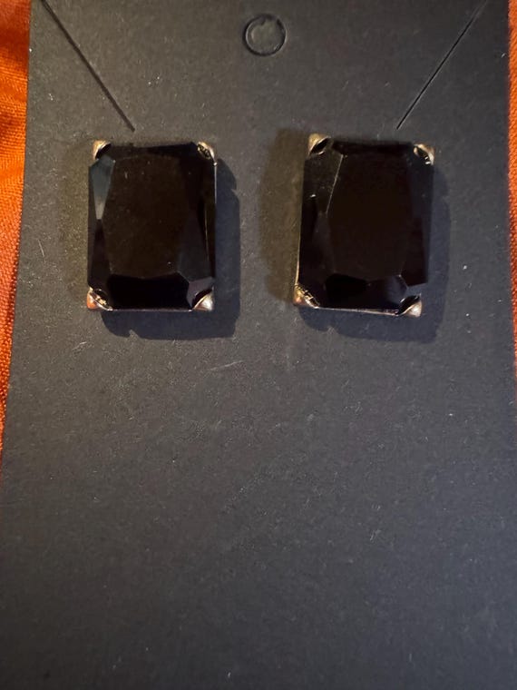 Rectangular Black Stone with Gold Tone Stud Earri… - image 2
