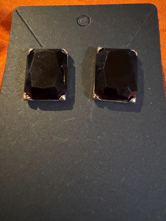 Rectangular Black Stone with Gold Tone Stud Earri… - image 1