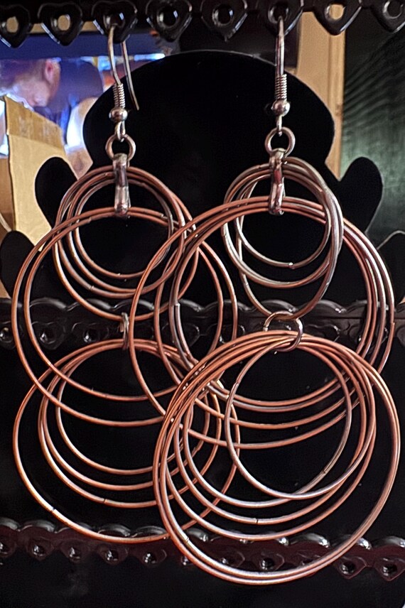 Handmade Copper Colored multi Hoop Dangle Earring… - image 1