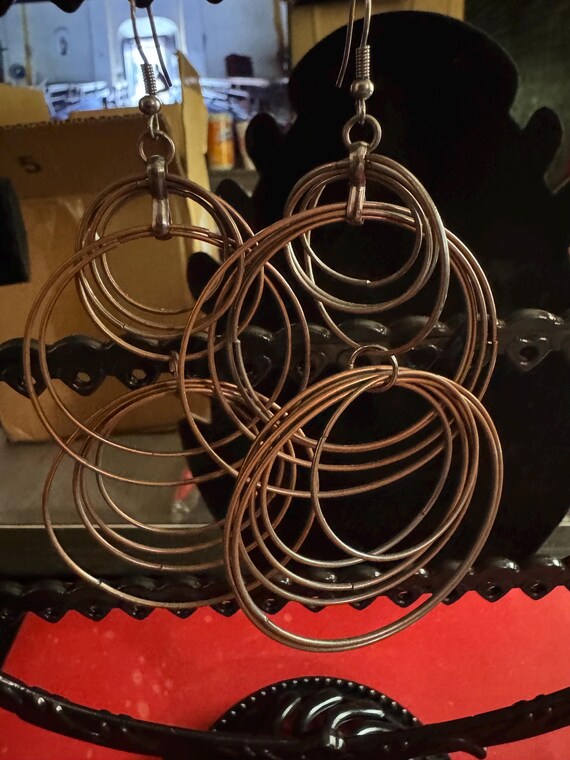 Handmade Copper Colored multi Hoop Dangle Earring… - image 3