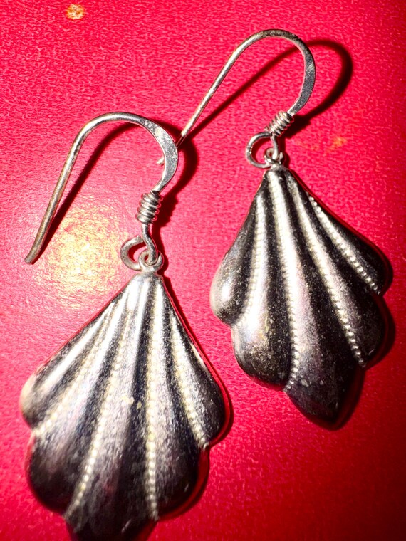 Sterling Silver 925 Dangle Etched Hook Earrings. - image 2